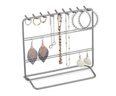 Relaxdays Soporte para joyas, cadenas y pendientes, almacenamiento de joyas, 18 x 20 x 9 cm, soporte para pendientes de metal, color plateado