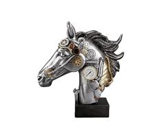 Casablanca - Figura Decorativa de Caballo Steampunk de Resina, Accesorios para salÃ³n, Regalo, Color: Plata, Cobre, Altura 34 cm
