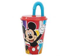 Stor Vaso infantil reutilizable con tapa y pajita de 430 ml de Mickey Mouse