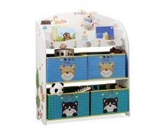 Relaxdays, 99 x 87 x 29,5 cm, Estantería Infantil con Animales, Mueble de almacenaje, Cajones, MDF + Tela, Multi-Color