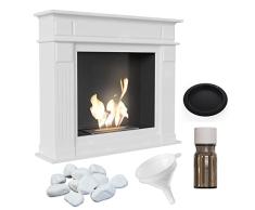 Kratki November Bioetanol Portal Chimenea Independiente Carcasa de MDF Inserto de Acero Biocontenedor 075 L Certificación Tüv Juego de Aromaterapia White with Funnel Pebbles