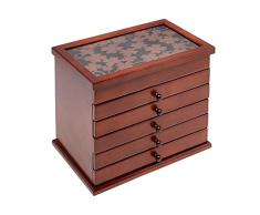 Amazon Basics - Joyero grande con 6 niveles y 5 cajones, en madera (color marrón)