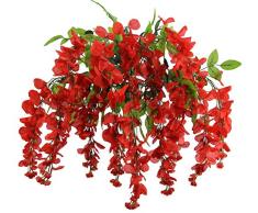 Admired By Nature Flores Artificiales de glicina Larga para Colgar, 15 Tallos para decoración del hogar, Boda, Restaurante y Oficina, Color Rojo