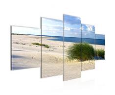 Cuadro de pared con imagen de playa y mar (200 x 100 cm, lienzo de fieltro, tamaño XXL, 5 piezas, fabricado en Alemania, listo para colgar), color amarillo