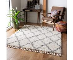 Safavieh Shaggy MTS358 - Alfombra Rectangular Tejida para Interiores (160 x 229 cm), Color Marfil y Gris Claro, para Sala de Estar, Dormitorio o Cualquier Espacio Interior