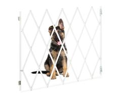 Relaxdays Barrera Seguridad Perro, Valla Protección Niño Escalera, Plegable, hasta 130cm Extensión, Reja Mascota, Blanco