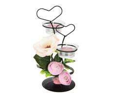 Portavelas de Metal Decorado con Cristal, Vela de té, corazón, Flores Artificiales, portavelas, decoración de Mesa, Velas de Pascua, dÃa de la Madre, dÃa de San ValentÃn, Boda, decoración de Viento