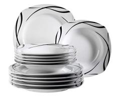 Domestic 920673 Oslo - Vajilla Cuadrada de Porcelana (6 Platos Llanos y 6 Platos hondos), Color Blanco y Negro