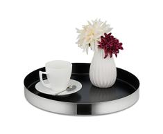 Relaxdays Bandeja para Servir, Bandeja Decorativa Redonda, Velas, Joyas, decoraciÃ³n, 4 x 35 cm, Acero Inoxidable, Bandeja de tÃ©, Negro/Plata