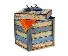 Relaxdays Taburete con Espacio de Almacenamiento, diseño Vintage de tablones de Madera, Plegable, Acolchado, Taburete HBT: 38 x 37,5 x 37,5 cm, Multicolor