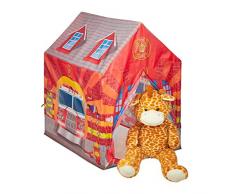 Relaxdays Tienda Campaña Infantil, Estación Bomberos, Casa Niños, Casita, Poliéster y Plástico, 103 x 71 x 94 cm, Rojo