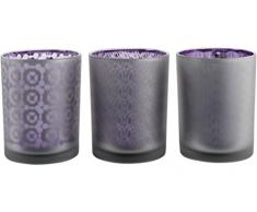 Saville Designs Juego de 3 portavelas votivos Estampados, Color Morado