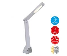 Briloner Leuchten LED Lámpara de escritorio, lámpara de mesa, puerto USB, plástico, 4 W, Gris de color blanco, 26.8 x 5 x 26.8 cm