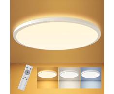 Plafon Led Regulable Con Control Remoto, Ã295mm 18w 1600lm Plafon Led Techo Redondo, IP44 Impermeable, 18w Equivale a 150w, 3000k-6000k Regulable Lámpara De Techo Para Baño, Cocina, Dormitorio, Salon
