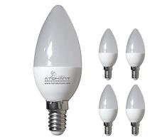 LED ATOMANT Pack 5x Bombilla LED E14 Vela C30 7W. Color Blanco Frio (6500K). 680 Lumenes. Casquillo fino. Equivalente a 68W tradicional.