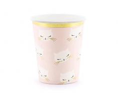PartyDeco KPP42-EU1 â Vasos de papel â Cat / gato â rosa claro â 200 ml (7 oz) â 6 unidades
