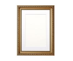 Paintings Frames Marco de Fotos de 16 x 12 Pulgadas para Cuadro de 12 x 10 Pulgadas, con Placa de Soporte de MDF, Marco Dorado con Montura Negra.