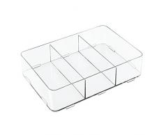 InterDesign Clarity Organizador de cajones, contenedor plástico Compacto con 3 divisiones para organizar cajones, Transparente