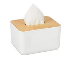 Relaxdays Caja para paÃ±uelos, Tapa de bambÃº, para el baÃ±o, Moderno, PlÃ¡stico, 10 x 17 x 13 cm, 1 Ud, Blanco & MarrÃ³n, Blanco/MarrÃ³n