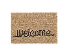 Relaxdays Felpudo Coco, Estampado Welcome, 60x40cm, Tapete Interior Exterior, Alfombra Antideslizante, Natural, Negro, 70% 20% Goma 10% plÃ¡stico