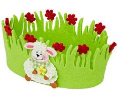 Mopec Cesto oval flores rojas y ovejita grande 18,5x8,5x11cm, Multicolor, Talla Ãºnica