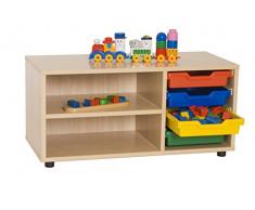 Mobeduc 600111HP18 - Mueble infantil superbajo/estantería y cubetero, madera, color haya, 90 x 40 x 44 cm