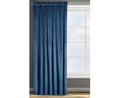 Eurofirany Rosa Cortina Opaca Terciopelo con Cinta de Cortina - 1 Unidad, Panel, Suave, Drapeado, ClÃ¡sico, Elegante, SalÃ³n, Dormitorio, 200 g/mÂ², 140x270 cm, Azul Oscuro