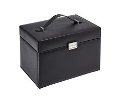 Amazon Basics - Joyero grande con 2 cajones, cierre de candado, espejo, portátil (color negro)