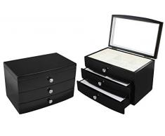 DOREX Joyero con 2 Cajones, Madera, Negro, Talla Unica