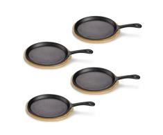 ECHTWERK Sartén para servir de hierro fundido, mini sartenes con tabla de servir, sartén pequeña, ya quemada, apta para horno, barbacoa, barbacoa e inducción, ideal para servir y servir, 4 piezas