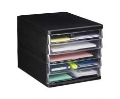 Relaxdays, Negro, 24,5 x 26,5 x 34 cm Oficina Organizador Escritorio con 5 Cajones, Plástico, PP