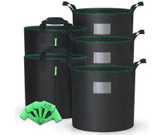 VOUNOT 5 Piezas Bolsas de Cultivo Plantas 20L, Maceta de Tela Cultivo de Patatas con Asas y Etiquetas de Plantas, Bolsa de Siembra no Tejida para Papas Tomates Fresas