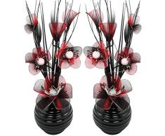 A juego Par de flores artificiales en jarrón, decoraciones de mesa, accesorios para el hogar, regalos, adornos, altura 32 cm, vidrio, Red and Black in Black Vase, 11.5 x 11 x 32 cm