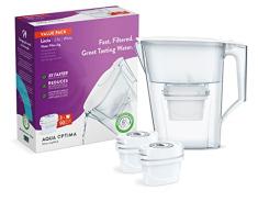 Aqua Optima Liscia Jarra de Filtro de Agua y 3 Cartuchos de Filtro de Agua Evolve+ de 30 DÃas, Capacidad de 2,5 litros, Para la Reducción de Microplásticos, Cloro, Cal e Impurezas, Blanco