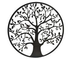 DRW Aplique decoraciÃ³n Pared Metal Redondo Ã¡rbol con pÃ¡jaros 100x100x1 cm