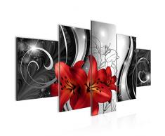 Runa Art 208451c - Cuadro de Pared de 200 x 100 cm, de vellón, Lienzo en Formato XXL, 5 Piezas, Fabricado en Alemania, Listo para Colgar, diseño de Lirios y Flores en Colores Rojo y Gris