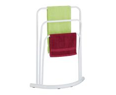 Relaxdays Toallero de Pie Metálico, 3 Barras, 86 x 66 x 21 cm, Colgador de Toallas Baño, LÃneas Curvas, Blanco, 100% Acero