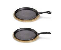ECHTWERK Sartén para servir de hierro fundido, mini sartenes con tabla de servir, sartén pequeña, ya quemada, apta para horno, barbacoa, barbacoa e inducción, ideal para servir, 2 piezas