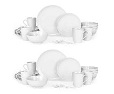 Miibox Juego de vajilla blanca, servicio de 40 piezas para 8, con platos de cena, plato de ensalada, cuencos, tazas y cucharaditas, porcelana duradera para Navidad, Halloween, boda, banquete