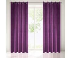 Eurofirany - Cortina Opaca de Terciopelo Violeta Oscuro, 10 Ojales, Elegante, Glamour, para Dormitorio, salón, salón, Violeta Oscuro, 140 x 250 cm