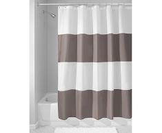 InterDesign Zeno Cortinas de baño de tela, Cortina de ducha impermeable a rayas, Cortina de baño lavable en un tamaño de 183,0 cm x 183,0 cm, Poliéster topo oscuro/blanco