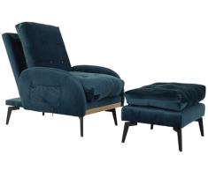 DRW Sofa Cama Individual de 90 cm Turquesa Terciopelo con reposapies 59X49,5X82 cm