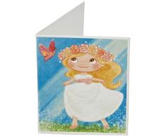 Mopec X0978 Tarjeta librito ComuniÃ³n niÃ±a rubia en pradera, 100 unidades, Cartulina, Multicolor, 6.5 x 4 cm