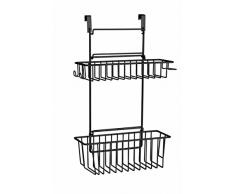 WENKO Cesta colgante Flexi, 2 niveles, organizador para colgar en cajones o puertas de armario, para cuarto de baÃ±o y cocina, sin taladrar, metal con recubrimiento de polvo, 32 x 47 x 12,5 cm, negro