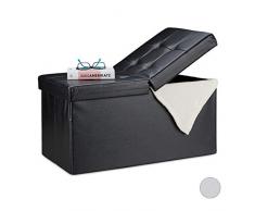 Relaxdays Baúl Almacenamiento, Banco Almacenaje, Puff Asiento, Otomana, Cuero Sintético, 39 x 75 x 37 cm, 1 Ud, Negro
