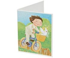 Mopec X0912.3 Tarjeta librito ComuniÃ³n niÃ±o en bici, 100 unidades, Cartulina, Multicolor, 6.5 x 4 cm