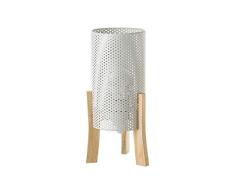 Lámpara de mesita de noche cilÃndrica nórdica de metal y madera blanca de 30 cm - LOLAhome