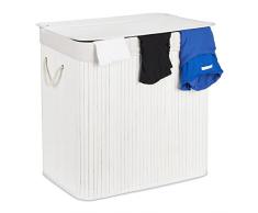 Relaxdays Ropa Sucia, 3 Compartimentos, con Tapa, Cesta Colada Rectangular, 62 x 62,5 x 42,5 cm, Bambú, Blanco, 50% 30% poliéster 20% Cartón
