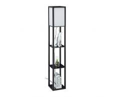Relaxdays Lámpara de pie con estante, 161 x 26 x 26 cm, casquillo E27, madera y acrÃlico, diseño moderno, color negro 10034462