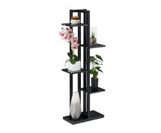 Relaxdays EstanterÃa para plantas con 5 estantes, HBT 117 x 43 x 22 cm, acero y MDF, estante interior para flores, color negro